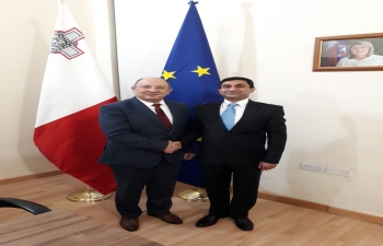High Commissioner H. E. Mr. Rajesh Vaishnaw meeting Minister for Home Affairs and National Security of Malta H. E. Dr. Michael Farrugia on 07 January 2019